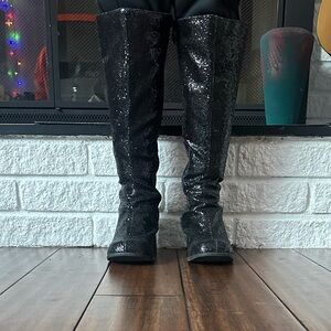 Ellie Black Glitter Knee-High Boots